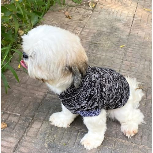 Image of Lulala Dog Sweater for Small Dogs Winter | Warm Woolen Pet Sweater for Shih Tzu, Pomeranian, Maltese | Soft Knit Dog Clothes for Puppy | Black & Grey Stylish Winterwear