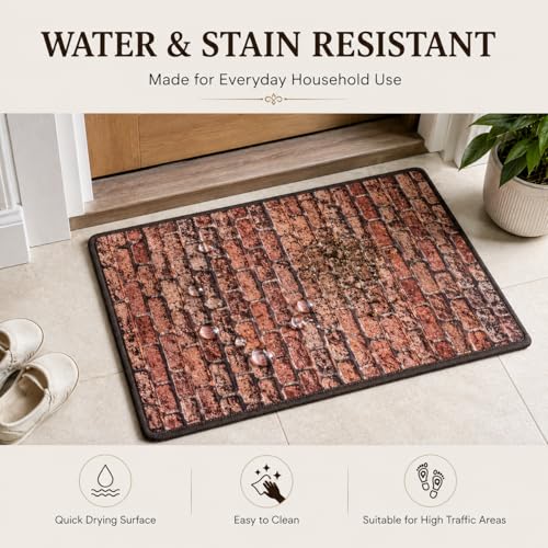 Image of Matz&More 3D Brick Floor Mat | 40x60 CM | Brown Red | Nylon Tufted Gel Baking Anti-Slip | Doormat for Home Entrance, Kitchen & Bedroom