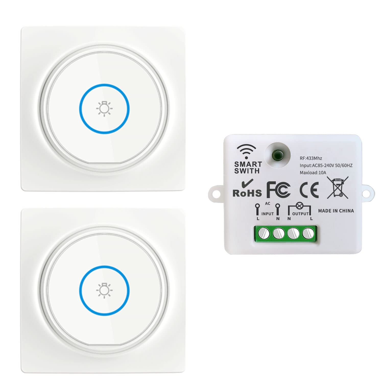 Interrupteur Sans Fil, Interrupteur Auto-générateur Mobile 433Mhz 220V Relais Mini récepteur Rf émetteur Radio Télécommande 100M Contrôle De Portée Pour La Lumière(2Interrupteurs 1Récepteur)