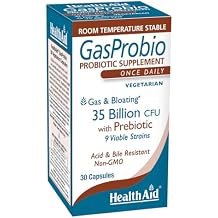 HealthAid GasProbio Digestive Support Probiotic 35 Billion CFU, 9 Strains + Prebiotic Helps Support Digestive Comfort & Reduce Occasional Bloating Acid & Bile Resistant, Vegetarian 30 Capsules*