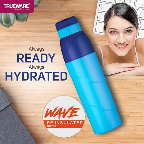 Image of Trueware Wave 500 ML Plastic Insulated Water bottlle for Cold Water, BPA Free, Food Grade, Leak Proof, Airtight (Blue)
