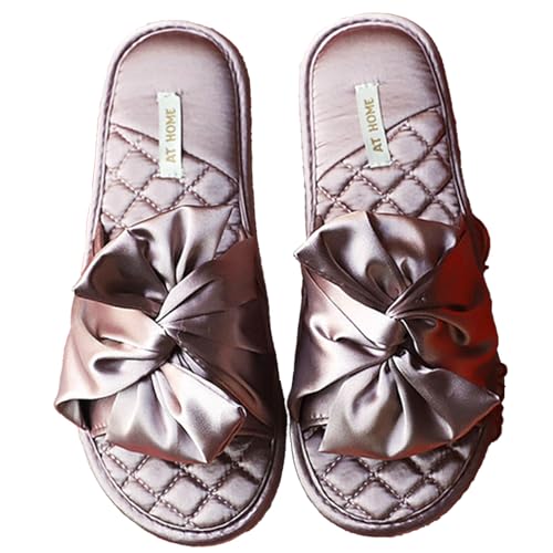 Loizziuy Bow Knot Slippers for Women: New Summer Stylish Red Silk Design for Weddings Anti-slip and Ideal for Home Use