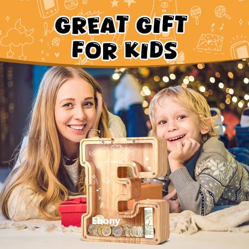 Image of UBeesize Large Piggy Banks Twenty-Six English Alphabet Letter for Boys Girls, Wooden Personalized Bills and Coins Bank Money Box,DIY Name Birthday Gift,Bedroom Living Room Decoration(P)