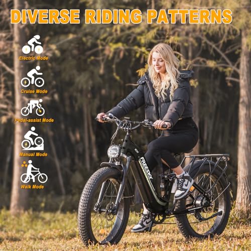 FREESKY Electric Bike for Adults, 35MPH & 105Miles Max Range Ebike, 1600W Power Motor, 48V 25AH, Step-Thru Ebike 26'' Fat Tire Full Suspension with Air Rear Suspension - Thumbnail 7
