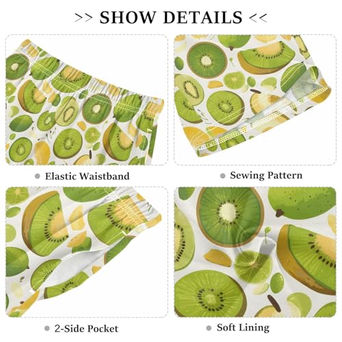 ALAZA Green Kiwi Fruit Leaf Pajama Shorts Elastic Waist Casual Sleep Shorts with Pockets Size 6-143