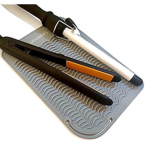 Large Heat Resistant Mat for Curling Irons, Hair Straightener, Flat Irons and Hair Styling Tools 11" x 7.5", Grey Cover