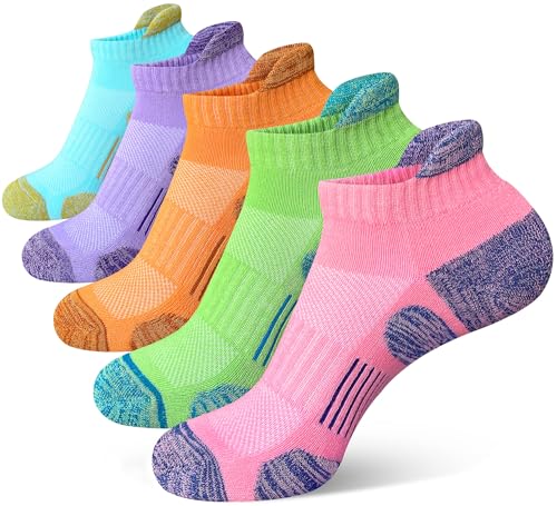 Heyoboy Womens Athletic Running Cotton Socks Thick Cushioned Anti-blister Wicking Ankle Socks 5 Pairs