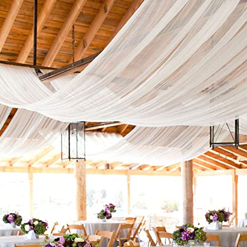 Image of FOTSHARER White Wedding Ceiling Drapery 2 Panels 5ftx20ft Chiffon Fabric Drapes Wedding Arches for Ceremony Chififon Sheer Curtains Canopy Ceiling Curtains Drape for Bridal Shower Prom Arbor Drapery