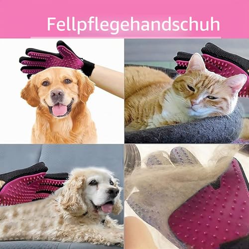 BYETOO Haustier Fellpflegehandschuh für Hunde, Katzen und Pferde, Katzenhandschuh für Deshedding, Baden und Massieren, Katzen Massagehandschuh mit 261 Spitzen für langes/Kurzes Haar, Rosa - 1 Paar