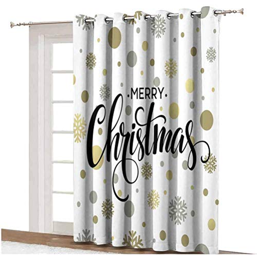 Cortina para puerta corredera de Navidad, diseño de texto en forma abstracta, moderna, con ojales decorativos, paneles impresos, panel individual de 254 x 274 cm, para puerta de cristal dorado T
