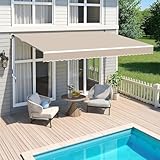 Gelenkarmmarkise Markise, 400x 250cm Terrassenmarkise Terrassenmarkise Versenkbare Markisenabdeckung Sonnenschirm Unterschlupf im Freien Überdachung mit Kurbel(Khaki, 400x250cm)