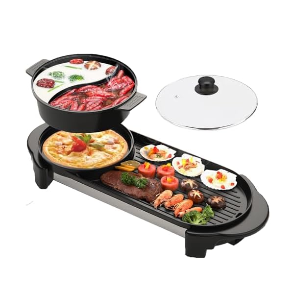 Hot Pot with Grill, Electric Hot Pot 2 in 1 Shabu Shabu Hot Pot Korean BBQ Grill, Removable Hotpot Pot 1200W / Large Capacity Baking Tray, Separate Temperature Control, Electric Grill for 2-12 People