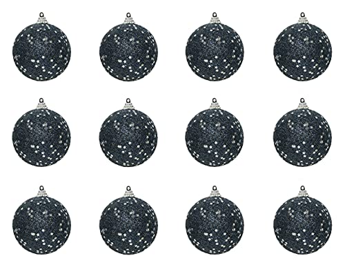 Decoris Weihnachtskugeln Kunststoff mit Glitzer 8cm x 12 Stück bruchsicher Motiv Christbaumkugeln Nachtblau
