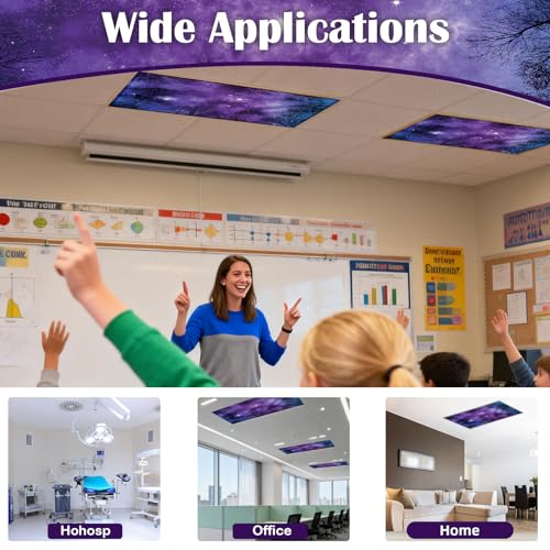 Image of ANGSYLTH 8 Pcs Fluorescent Light Covers - 4 x 2 Feet Covers for Ceiling Lights, 8 x 10 Magnetic Light Filters for Classroom, Office, Hospitals (Forests & Starry Sky)