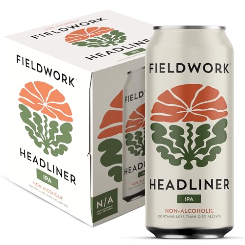 Fieldwork Non-Alcoholic Craft Beer 16 Fl Oz, Award-Winning Taste, Headliner IPA, Vegan, Low-Calorie, 4-Pack Cans