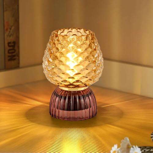 SisiHokai Battery Operated Lamp with Timer, Cute Small Cordless Glass Table Lamp for Home Decor, Kitchen, Bathroom, Birthday Idea for Women, Pinecone, Amber