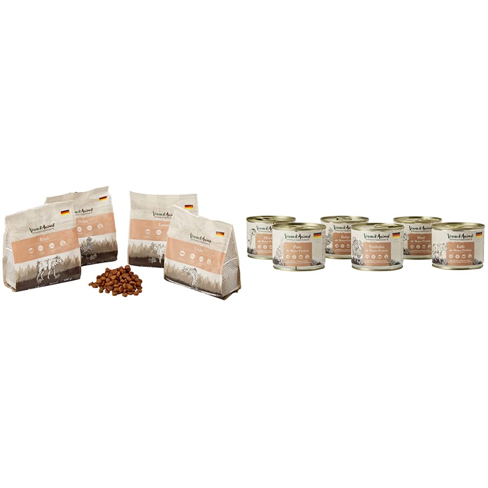 Venandi Animal Premium Trockenfutter für Katzen, Probierpaket 1, 6 x 0.3 kg, 1.8 kg & Premium Nassfutter für Katzen, Probierpaket III, 6 x 200 g, 1.2 kg