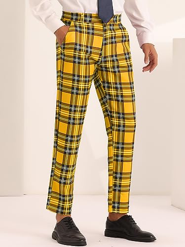 Lars Amadeus Plaid Dress Pants for Men's Slim Fit Straight Leg Formal Tartan Pattern Pants2