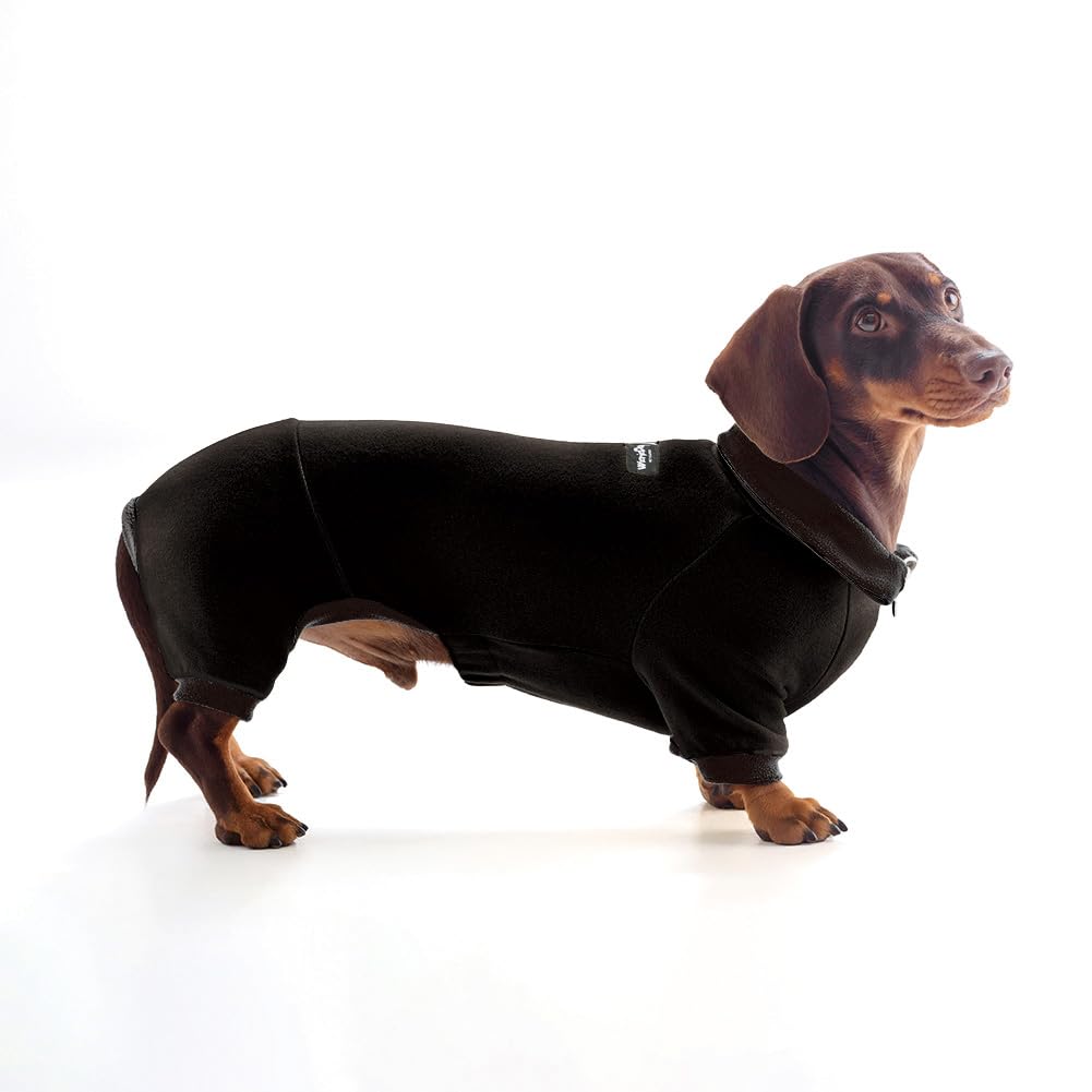 Dackel Hunde-Rollkragenpullover, verstellbarer Polokragen mit Reißverschluss, vierbeiniges warmes Doppel-Fleece, dehnbare Kleidung für Mini-Dackel (schwarz, groß)