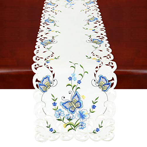 Simhomsen Spring Butterfly And Floral Table Runners, Dresser Scarf (Blue, 14 × 54 Inch) #TOP4