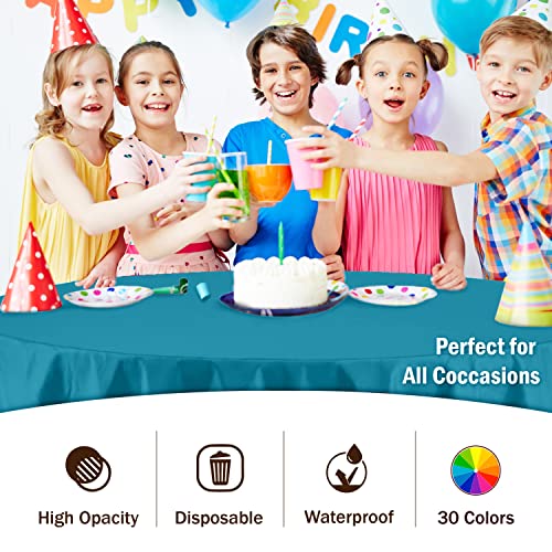 Image of Party Solids Turquoise Round Plastic Tablecloth - 84 Inch, Pack of 24