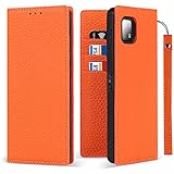 本革 AQUOS Sense6/Sense6S 兼用手帳型 ケース SH-54B/SHG05/SHG07/SH-M19 対応 ベルトなし ストラップ付き カード収納 スタンド機能 イヤホンクリップ付き【LitBrian】8 (オレンジ)