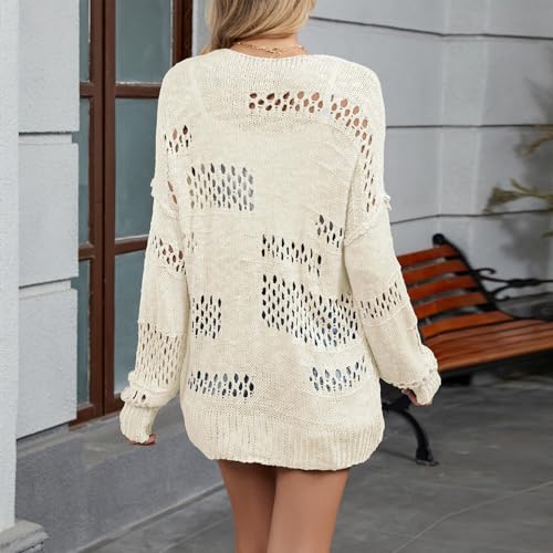 Zando Womens Crochet Cardigan Sweater Knitted Long Sleeve Open Front Lightweight Cardigan Outer Coats Spring Netted Kimono4