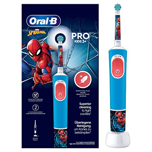 Oral-B Pro Kids Brosse À Dents Électrique Enfant, Spider-Man Marvel, 1 Brossette Brossage Doux, Minuteur Et Vibrations, Batterie Rechargeable, 4 Stick
