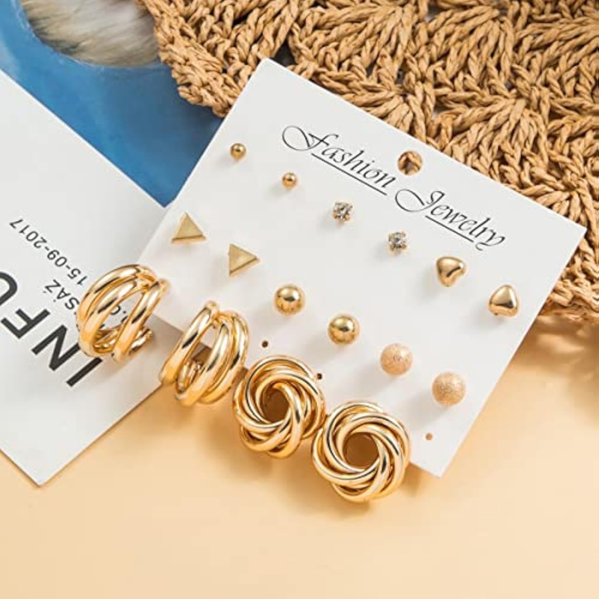 Plated Studs and Hoop Earrings Set of 8