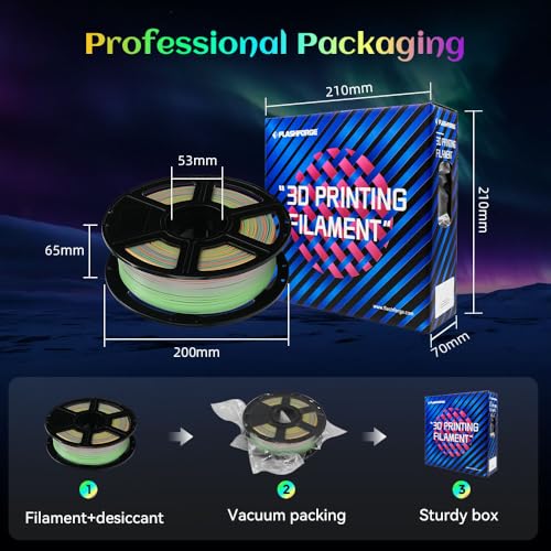 Image of FLASHFORGE Glow in The Dark Rapid PLA Filament 1.75mm, Luminous Melody Fast Color Change Multicolored Rainbow Filament, Max 500mm /s High-Speed Printing, High Brightness and Long-lasting Glowing Effect