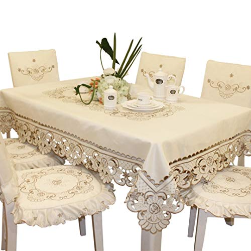 Brown Flower Embroidered lace Cream Tablecloth Square