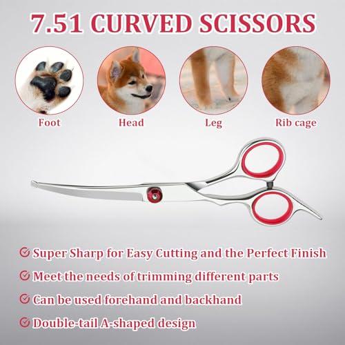 3-tlg. Hundeschere Set - Gebogene Schere, Effilierschere & Kamm Für Hunde & Katzen