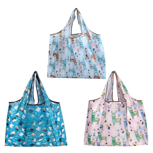 HUILATE 3 Stück Einkaufsbeutel Faltbar Wiederverwendbare Einkaufstaschen Einkaufsbeutel Faltbar Tragbare Leichte Kapazität Einkaufstasche für Den Täglichen Einkauf und Picknick Camping(40×40cm)