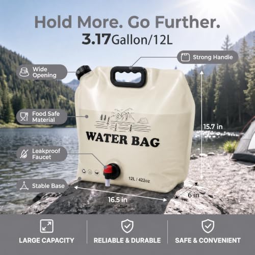 Set de 4 recipientes plegables para agua de 3.17 galones con grifo WMXWAN para camping, senderismo, viaje y uso doméstico de emergencia miniatura 2