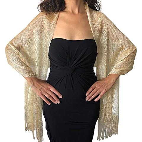 Central Chic Womens Shimmer Shawl Sparkly Scarf Wrap Weddings Bridal Proms Parties Balls (Champagne Gold) Cover