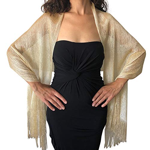 Central Chic Womens Shimmer Shawl Sparkly Scarf Wrap Weddings Bridal Proms Parties Balls (Champagne Gold)