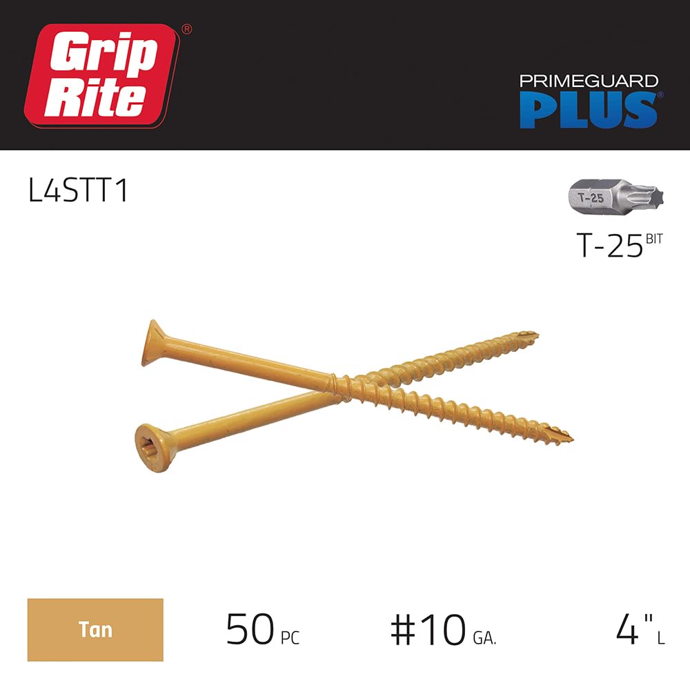 Grip-Rite L4STT1 PrimeGuard Plus #10 x 4 Tornillo de madera a madera, bronceado, caja de 1 libra