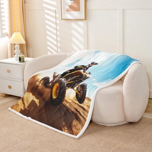 Homewish Motorcycle Bed Throws for Kids Boys Teens ATV Rider Printed Flannel Fleece Blanket for Couch Sofa Motor Vehicle Bike Throw Blanket Lightweight Fuzzy Blanket, Baby Size (30 x 40 Inches)