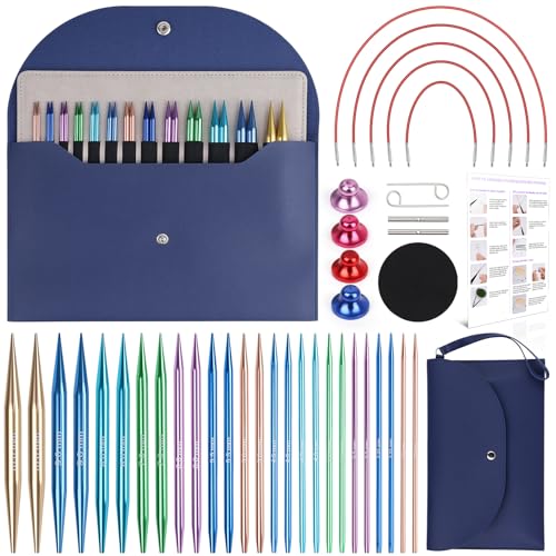 Coopay Juego de agujas circulares intercambiables, 3,0 10,0 mm (5 longitudes ajustable), agujas de tejer circulares con bolsa de almacenamiento, agujas circulares intercambiables, azul