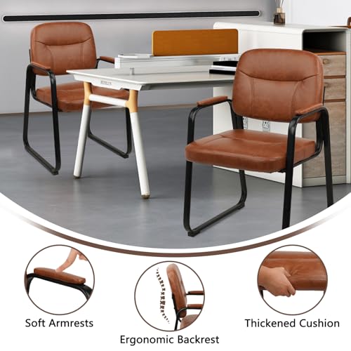 Image of CLATINA Leather Guest Chair with Padded Arm Rest for Reception Meeting Conference and Waiting Room Side Office Home Black with Sled Base 4 Pack
