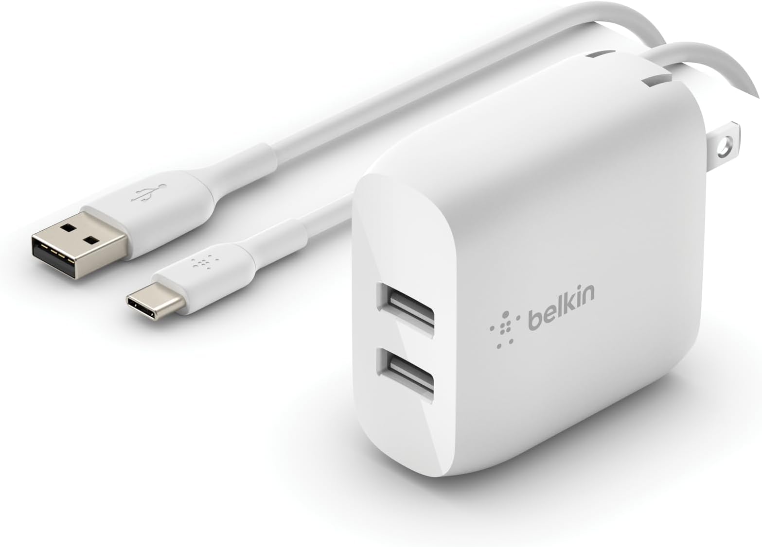 Belkin 24W Dual Port USB Wall Charger w/ USB-C Cable Included - Fast Charging iPhone 16 Charger for Power Bank, iPad & iPad Pro, Samsung Galaxy S25, Google Pixel, & More