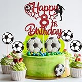 Gidobo 8th Birthday Cake Toppers, Red Glittery Cake Decorations with Football Theme, Eight Years Old Soccer Birthday Party Supplies for Boys - Image 6