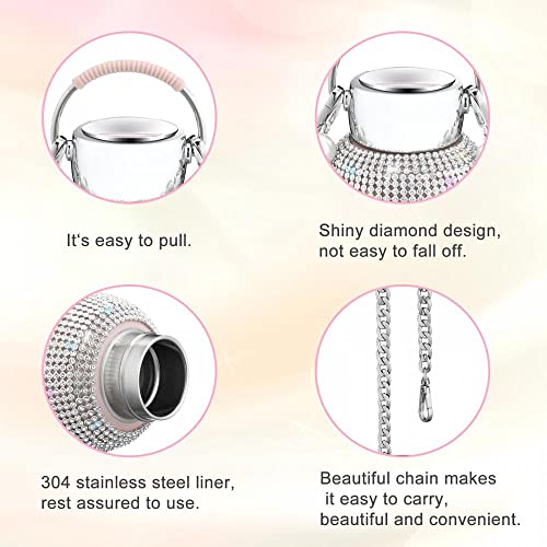 Gendlthij Diamond Water Bottle Bling Stainless Steel Thermal Bottle, Colorful Vacuum Flask Refillable Insulated Water Bottle With Chain Glitter Water Bottle With Pearl Bracelet For Women Girl (Silver) #TOP2