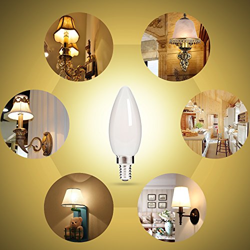Hola Led Candelabra Bulb, 40W Equivalent Led Chandelier Bulb, Dimmable Led Lamp Bulb E12 Base, Warm White 2700K Led Filament Bulb Milk White Glass, 4W 400 Lumens 360 Beam Angle, 6 Pack #TOP5