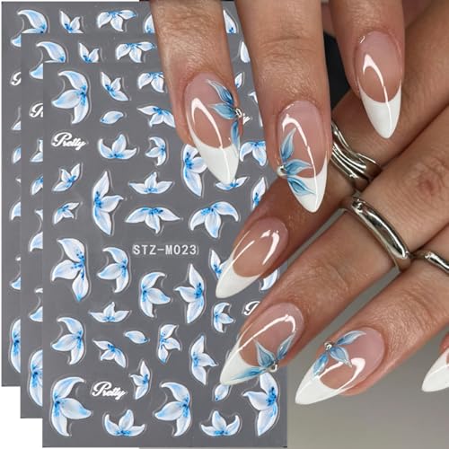Flower Nail Art Stickers Decals Blue White Flower Nail Decals