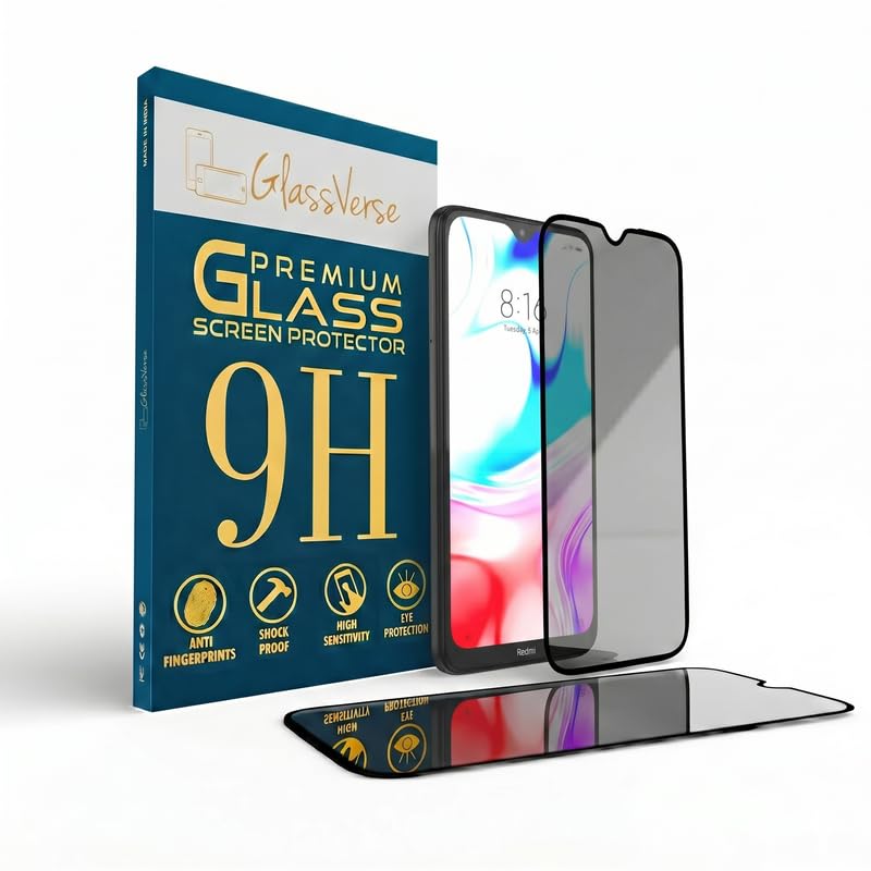 Image of GlassVerse Privacy Tempered Glass for Redmi 8 | Anti Spy Screen Protector, 9H Hardness, Edge to Edge, Case Friendly, Hassle-less Installation Kit Included. (Pack of 2)