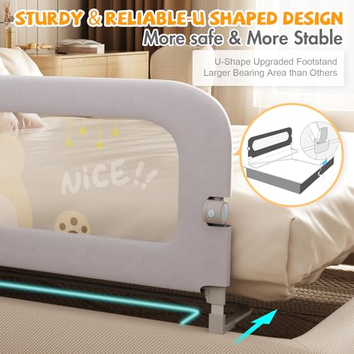 Image of Bed Guard Rail for Toddlers - 60 inches Lift Foldable Toddler Bed Rails for Kids - Safety Baby Bed Rail Guard with Reinforced - Great Fit for Kids Twin Double, Full Size, Queen, King Size Bed