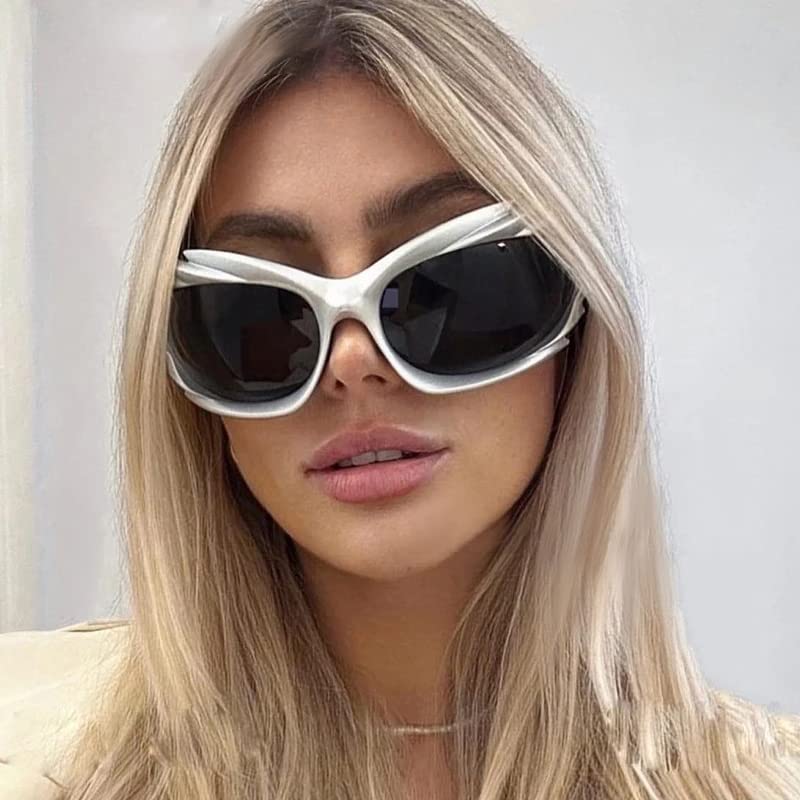 FEISEDY Wrap Around Y2K Sunglasses for Men Women Oversized Swift Oval Futuristic Shades B91024