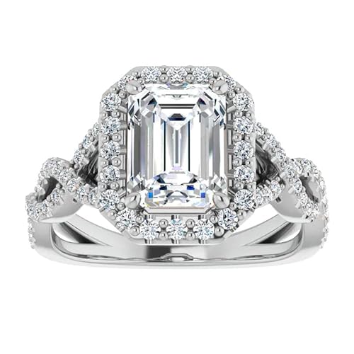 3 Ct Emerald Colorless Moissanite Engagement Ring Set For Womens/Her, Wedding Bridal Ring Set,Eternity Sterling Silver Solid Diamond Solitaire Prong Anniversary Promise Gift For Ring (9) #TOP2