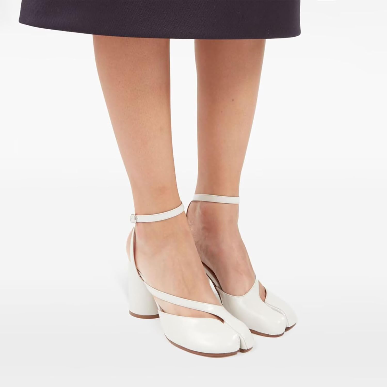 Agodor Women's Chunky Block High Heels Split Toe Pumps Ankle Strap Slingback Heels Tabi Shoes Comfort Dress Heeled Sandals White US8 - Image 3